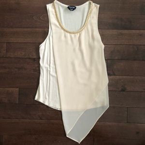 bebe Chiffon Contrast Scoop Tank w/ Gold Chain Accent Neckline
